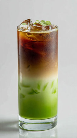 Iced coffee with ice in a glass on white backgroung
