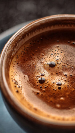 Cup of coffee with milk on dark background, close-upの写真素材