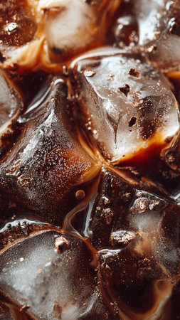 Cola with ice cubes. Close-up of cola with ice cubes.の写真素材