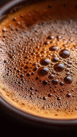 Cup of coffee with foam, close-up, selective focusの写真素材