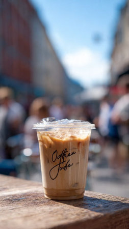 Iced coffee on the table. Selective focus.の写真素材