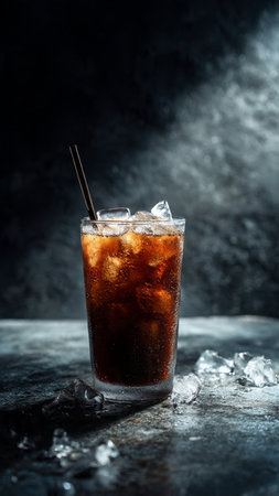 Cuba libre cocktail with cola and ice on dark backgroundの写真素材