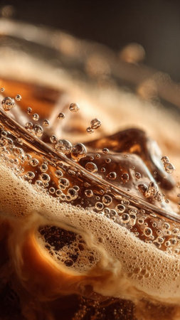 Coffee with ice cubes in a glass close-up.の写真素材