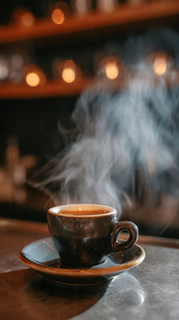 Cup of coffee on the table in cafe, shallow depth of field