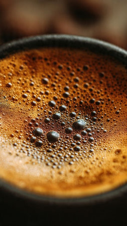 Cup of coffee with foam close-up, shallow depth of fieldの写真素材