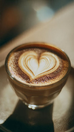 Cup of cappuccino with heart shape on the foamの写真素材