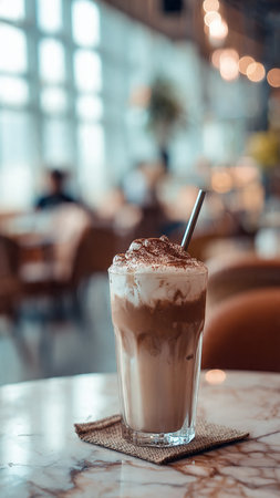 Iced coffee latte in cafe - vintage effect style pictures.