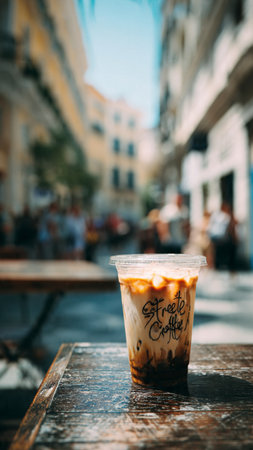 Iced coffee in a cafe on the street of Rome, Italy