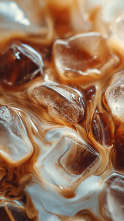 Close up of ice cubes in a cold coffee. Selective focus.の写真素材