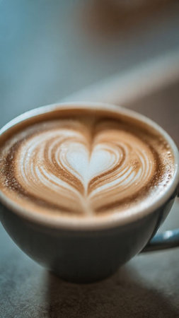 Hot latte art coffee in coffee shop - vintage effect style picturesの写真素材