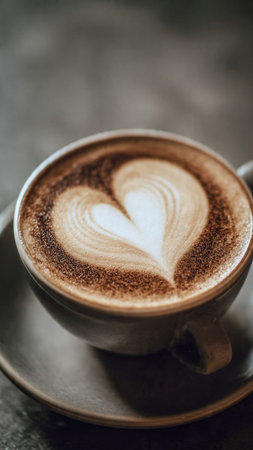Cup of cappuccino with heart shape in coffee shop