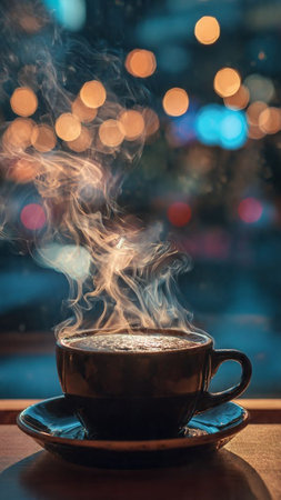 Coffee cup on the table with bokeh background.の写真素材