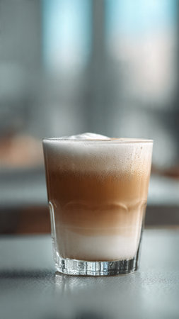 Coffee in a glass on a table in a cafe.の写真素材