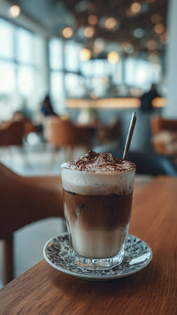 coffee latte in coffee shop, vintage color tone style.の写真素材