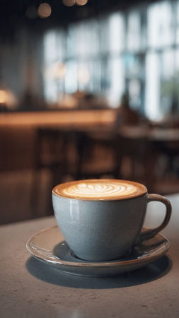 Coffee cup on the table in coffee shop, stock photoの写真素材