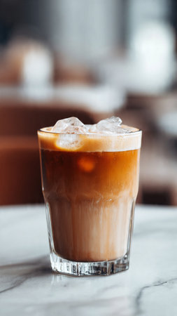 Iced coffee in glass on table in cafe - Vintage Light Filter