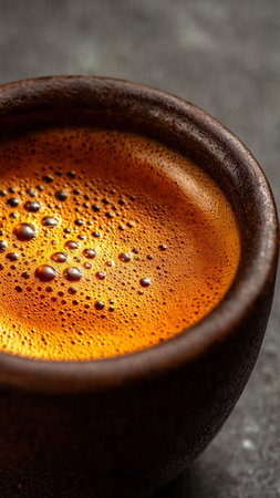 Ceramic cup of black coffee on dark background, closeupの写真素材