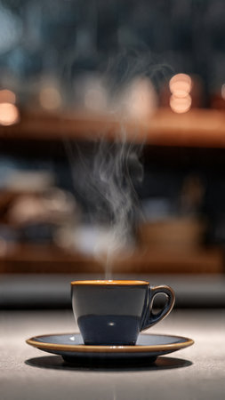 Cup of coffee on the table in a cafe, close upの写真素材