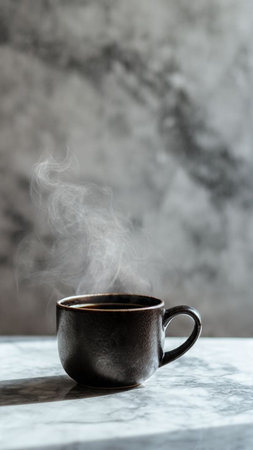 Cup of hot coffee on table. Coffee break concept.