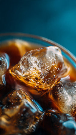 cola with ice cubes on a dark blue background. soft focusの写真素材