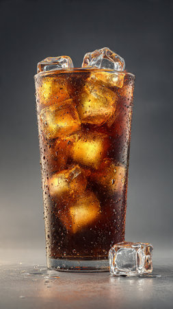 Cola with ice cubes on a dark background. Close-up.の写真素材