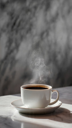 Cup of coffee on a marble table. Selective focus.の写真素材