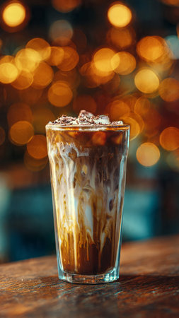 Iced coffee in a glassの写真素材