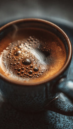 Coffee in a cup, close-up, selective focusの写真素材