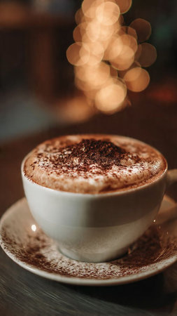 Cappuccino in a white cup on a wooden background.の写真素材