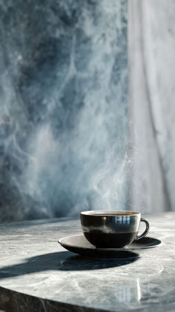 Cup of hot coffeele table in cafe, closeupの写真素材