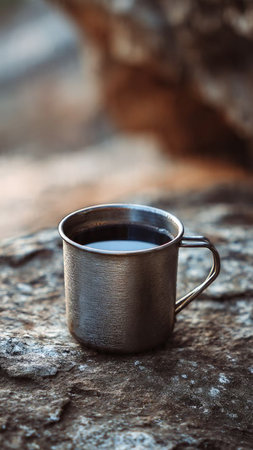 Cup of coffee on the rock in the forest, Thailand.の写真素材