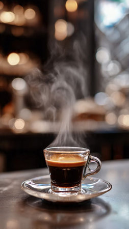 Cup of coffee on a table in a cafe. Selective focusの写真素材