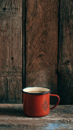 Cup of coffee on old wooden background. Vintage style. Selective focusの写真素材
