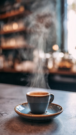 Cup of coffee on the table in the cafe. Close upの写真素材