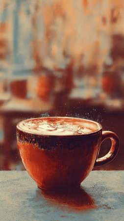 cup of coffee with milk on the table, retro toned pictureの写真素材