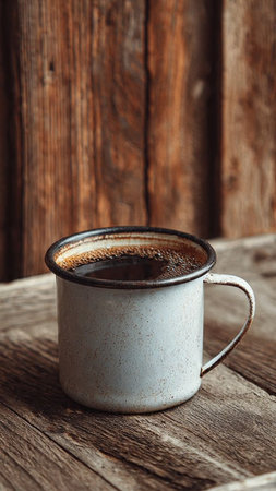 Coffee cup on wooden background. Vintage style toned pictureの写真素材