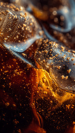 cola with ice cubes on a dark background, close-upの写真素材