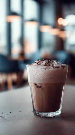 Hot chocolate in glass on table in coffee shop - vintage effect style picturesの写真素材
