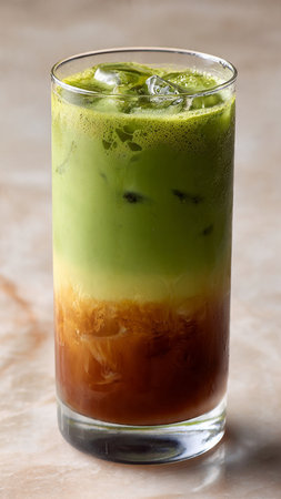 Iced Green Tea with Ice Cubes in Glass, square imageの写真素材
