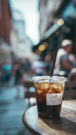 Iced coffee in a cafe on the street in Paris, Franceの写真素材