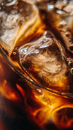 cola with ice cubes close up. soft focus, abstract backgroundの写真素材
