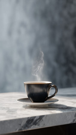 Cup of hot coffeele table. Selective focus.の写真素材