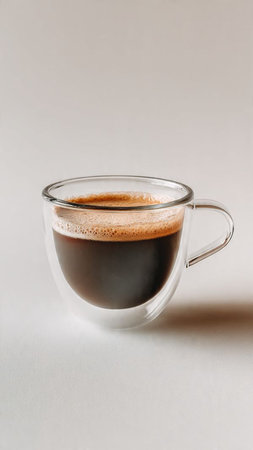 Coffee in a glass cup on a white background, close-upの写真素材