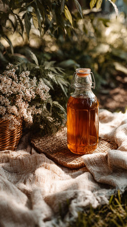 Aromatherapy. Aromatherapy essential oil in a glass bottle on a natural background.の写真素材