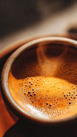 Cup of coffee with water drops. Close-up shot.の写真素材