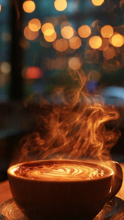 Cup of coffee in a cafe with bokeh background.の写真素材