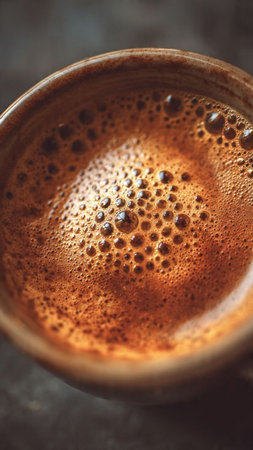 Coffee cup on grunge background, top view, copy spaceの写真素材