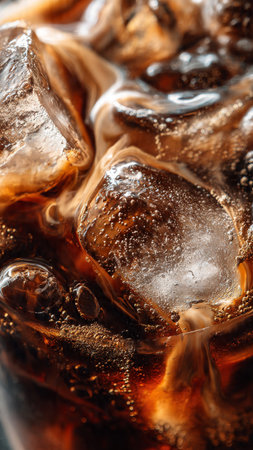 cola with ice cubes on a dark background, close-upの写真素材