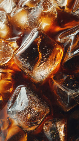 cola with ice cubes close-up, macro, top viewの写真素材
