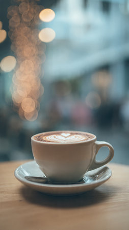 Coffee cup in coffee shop with bokeh background.の写真素材